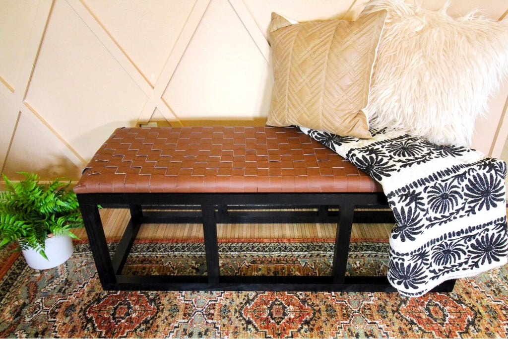 DIY Woven Leather Bench