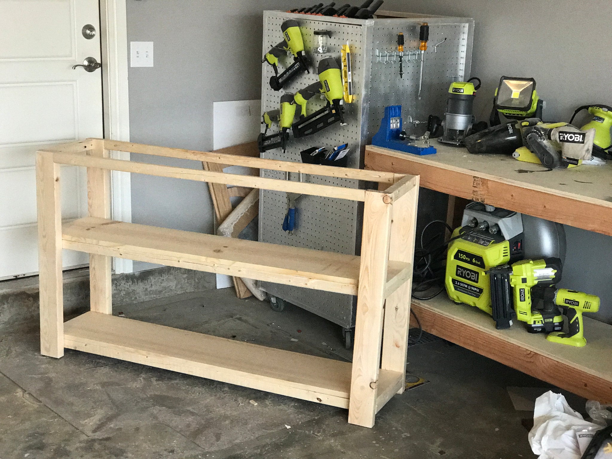 X Console table in a large with tools