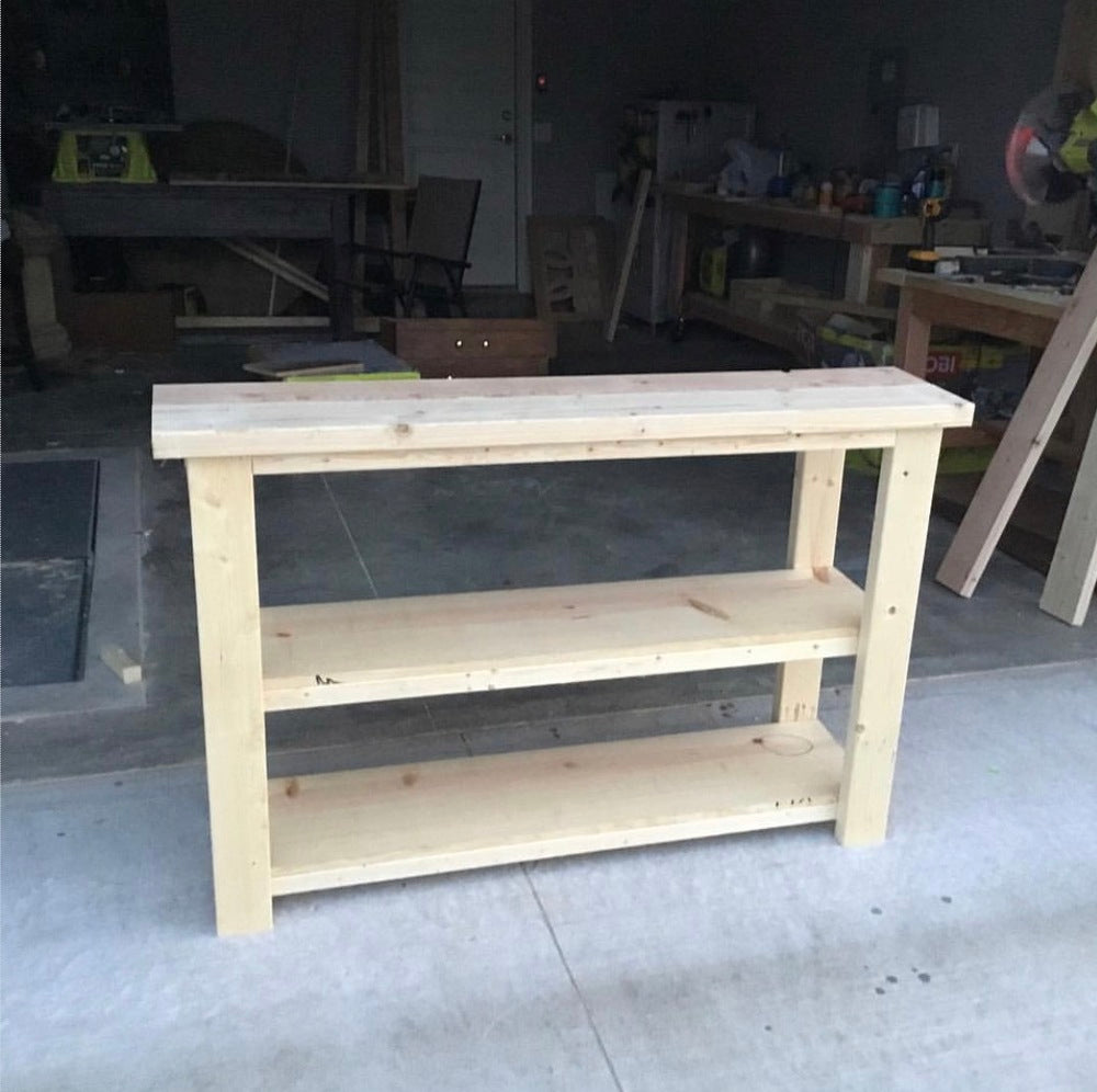 DIY Console Table with Drawers! {Made from Plywood and 2x4s!}
