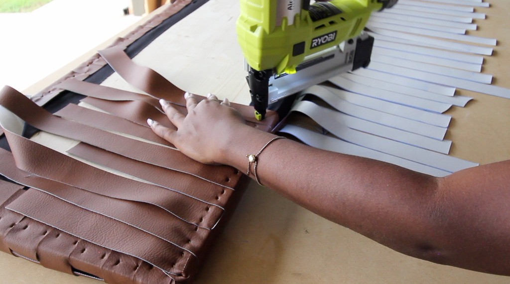 DIY Woven Leather Bench