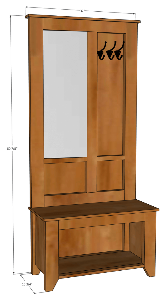 DIY Hall Tree Bench 3D model plans