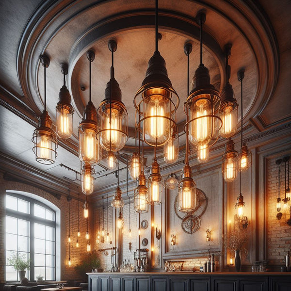 vintage Pendant lights hung from high ceilings