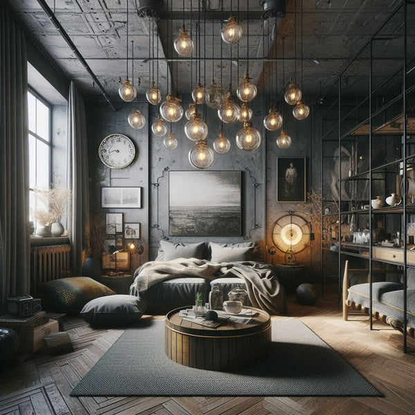 industrial master bedroom