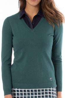 Long Sleeve V-Neck Sweater, Navy, M - Golftini