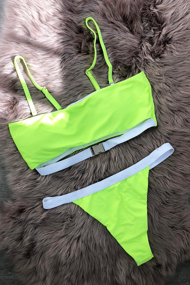 neon green buckle bikini