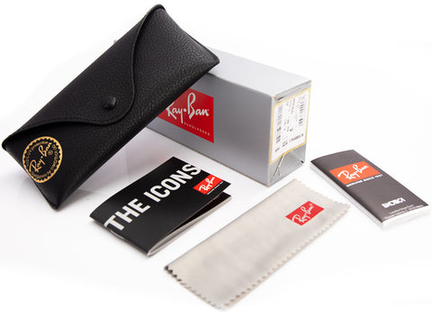 Ray-ban case, Ray-Ban purchase box, Ray-Ban cleaning cloth and a Ray-Ban booklet