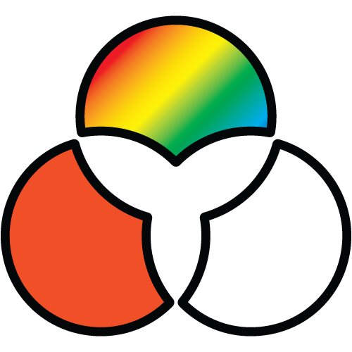 Three-circle Venn diagram icon representing color-enhancing properties of AMP lenses