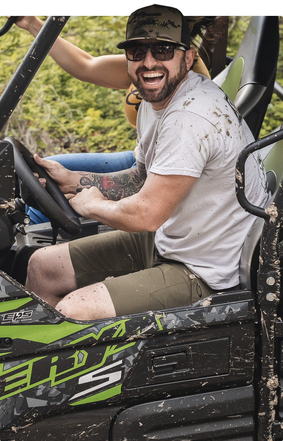 View of man driving off-road vehicle without AMP's color enhancement