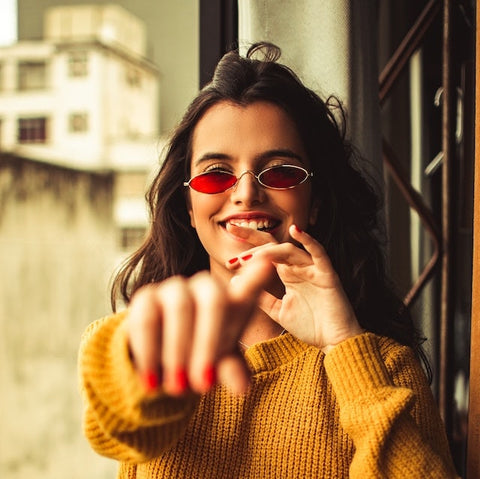 Brunette Wearing Fashion Micro Sunglasses