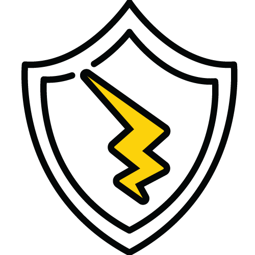 Fuse lifetime warranty icon with Fuse bolt logo on shield