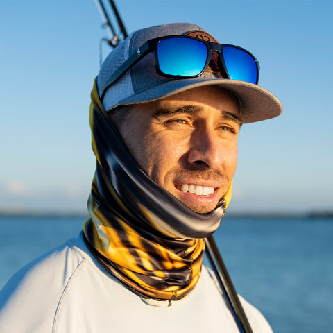 Man wearing fishing gear and Fuse Sunglasses