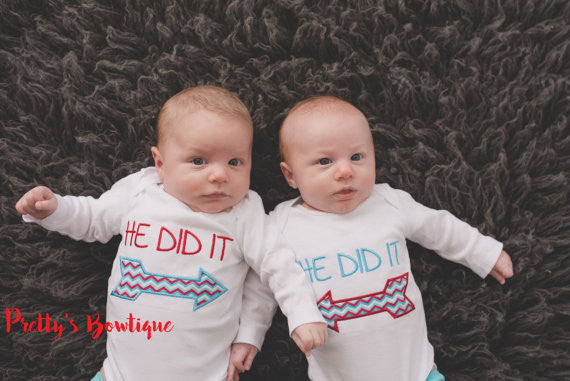 Twins Outfit Twin Boy Girl Funny Baby Gift He Did It She Did It Bodysuit Baby Shower Gift Twin Funny Shirts Pretty 39 S Bowtique