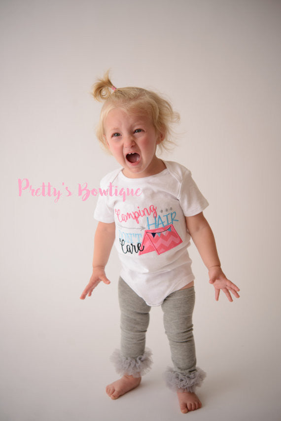 Camping hair don't care bodysuit/Shirt -- Baby Girl Camping Outfit -- Hair  don't care -- little girls outfit -- Camping -- Camper | Pretty's Bowtique