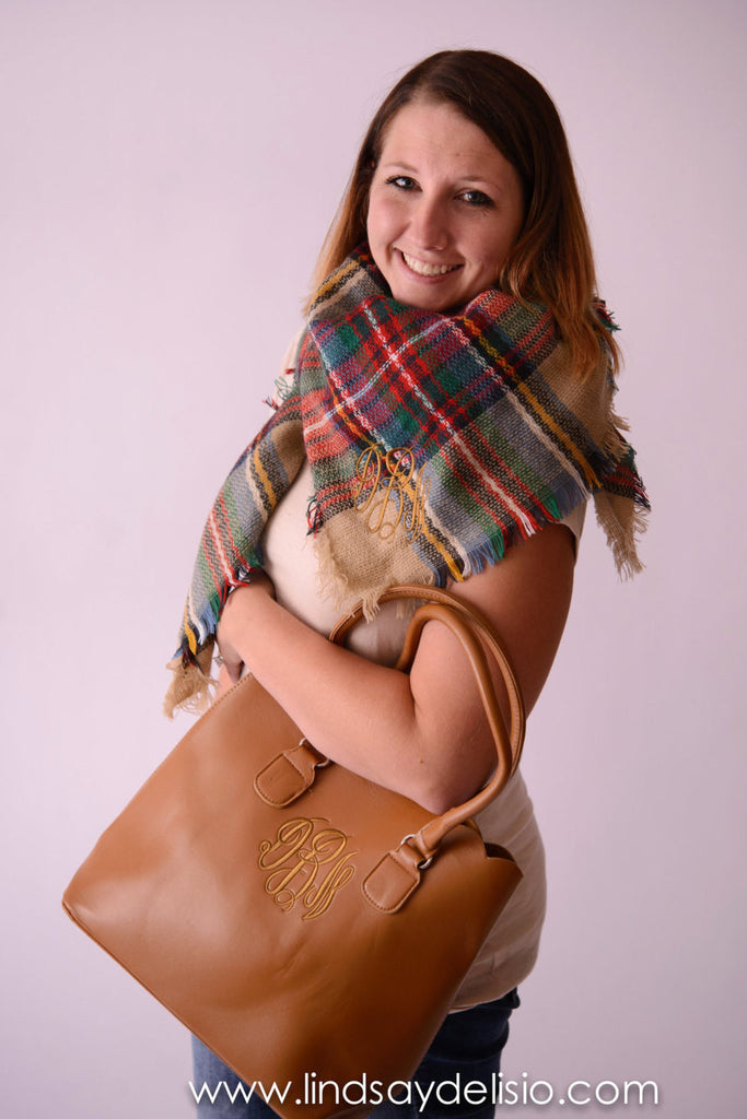 Plaid Purse for Fall -- Monogrammed Bag with Faux Leather Handles