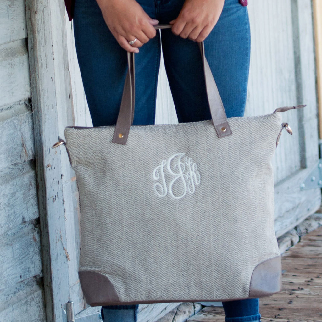 Plaid Purse for Fall -- Monogrammed Bag with Faux Leather Handles