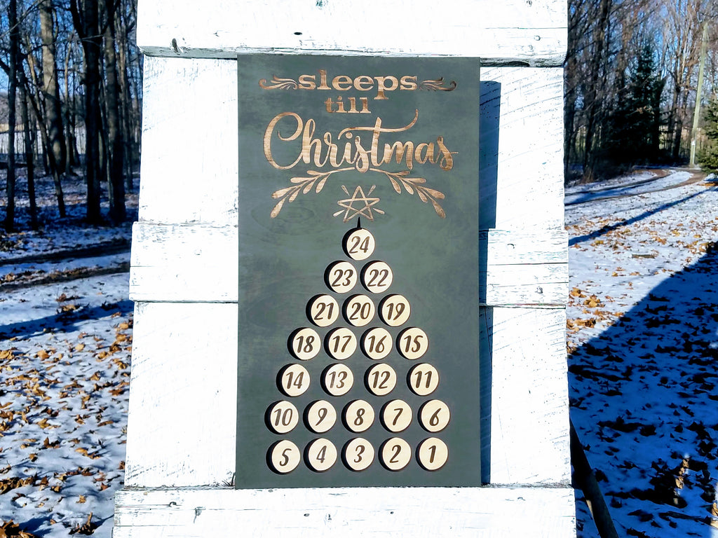 Handmade Wood Advent Calendar Christmas Tree Sign Sleeps Until Chris