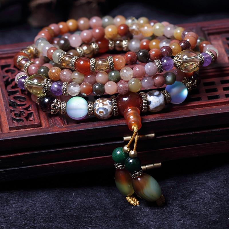 Buddhist Natural Colorful Crystal Quartz Mala - Third Eye Transcend