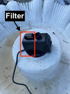 A fountain pump sitting inside a concrete pump housing.