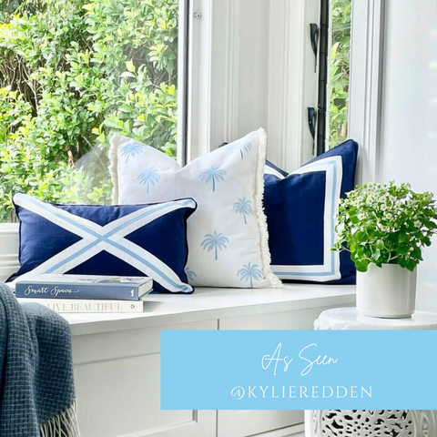 BYRON Light Blue and White Palm Tree Cushion Cover | Hamptons Home