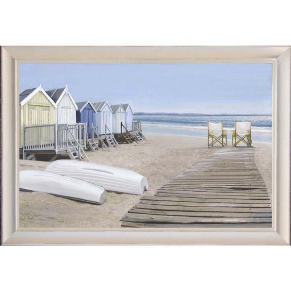 Hamptons Beach Huts And Boats Framed Wall Art 102 Cm By 72 Cm