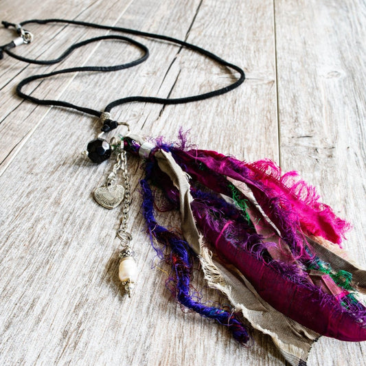 Silk Road, Double Wrap Sari Silk Bracelet, or Necklace with Blue, Purp –  Urban Drygoods, ltd