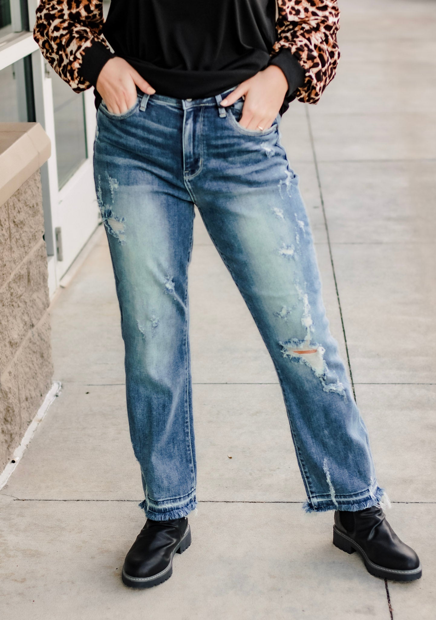 Distressed Straight Leg Judy Blue Jeans