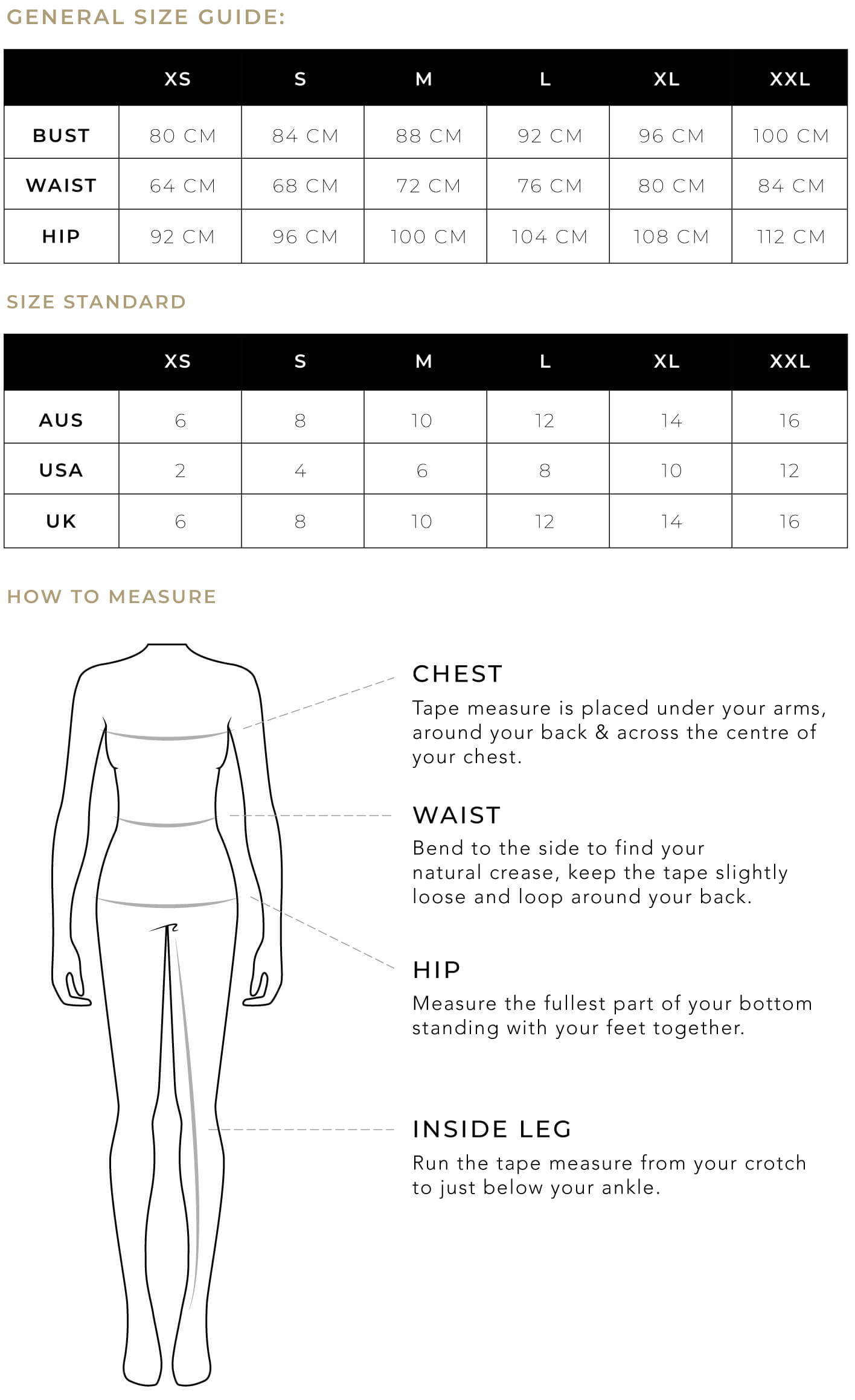 Size Guide for Women's Clothing