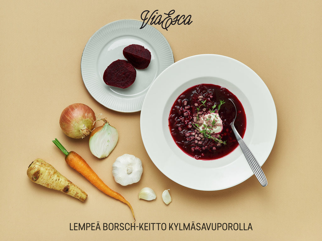 Borsch-keitto kylmäsavuporolla