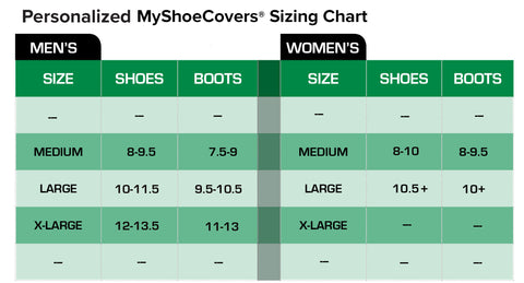 personalized shoe covers size chart