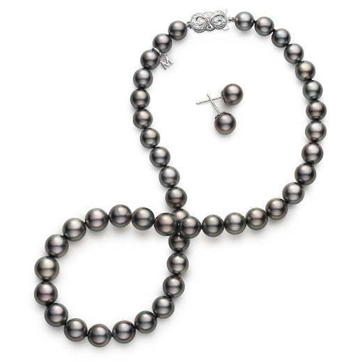 black pearl necklace and earrings