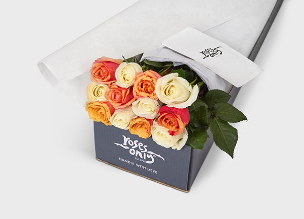 Mixed White And Cherry Brandy Orange Roses Gift Box | Roses Only Singapore