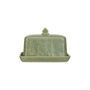Debossed Stoneware Butter Dish w/ Trees - Saltbox Lane