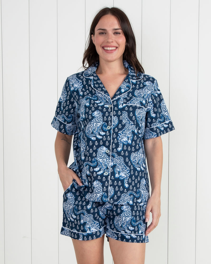 Tiger Queen - Women's Organic Cotton Petite Short Sleep Set - Navy