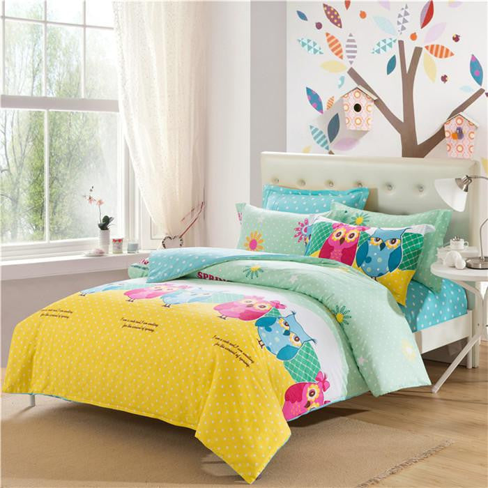 Owl Bedding Cover Sets Pillow Case Reactive Print Comforter Cover Shee