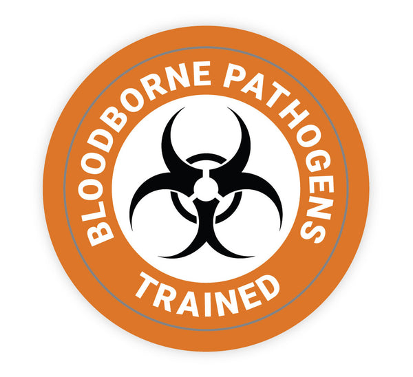 Bloodborne Pathogens Trained Image Courtesy of https://www.creativesafetysupply.com/bloodborne-pathogens-trained-hard-hat-sticker/