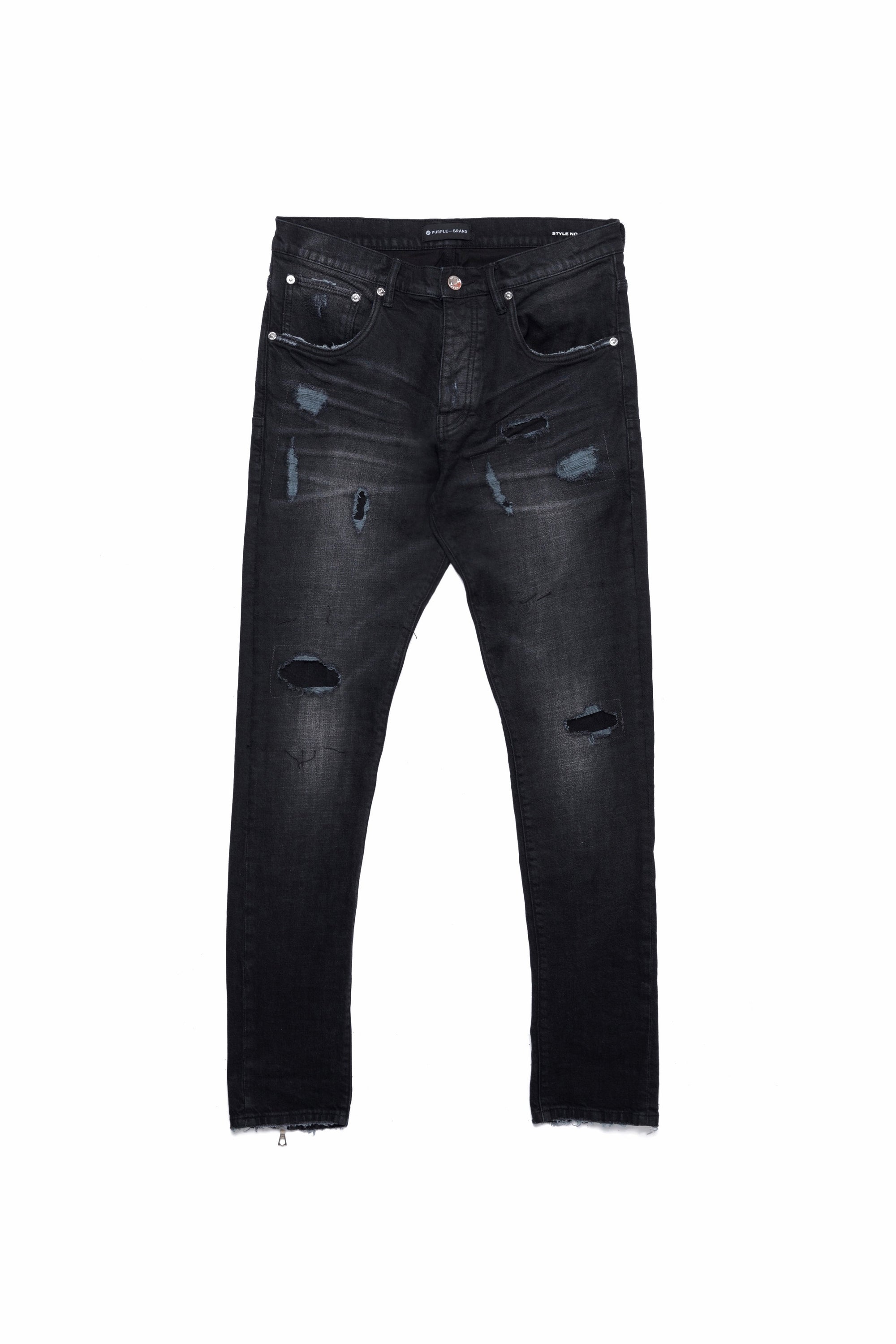 P002 MID RISE WITH TAPERED LEG - Black Wash Zip – PURPLE BRAND
