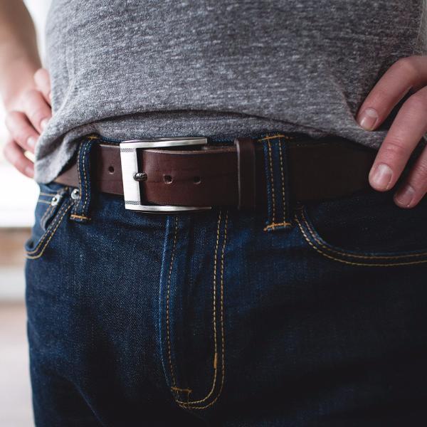 Casual Brown Leather Belt | Gunmetal 