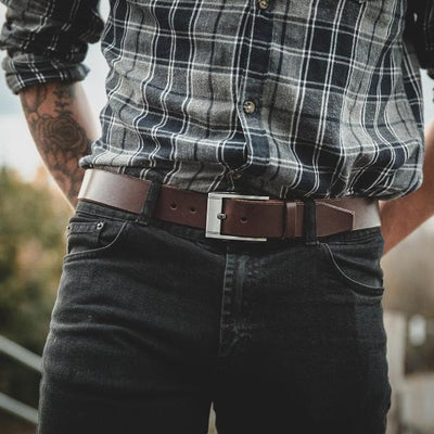 Casual Brown Leather Belt | Gunmetal 