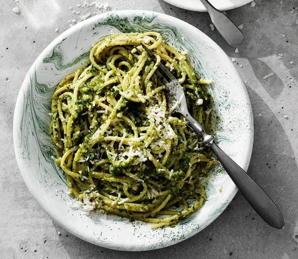 Picture of a plate with pasta pesto