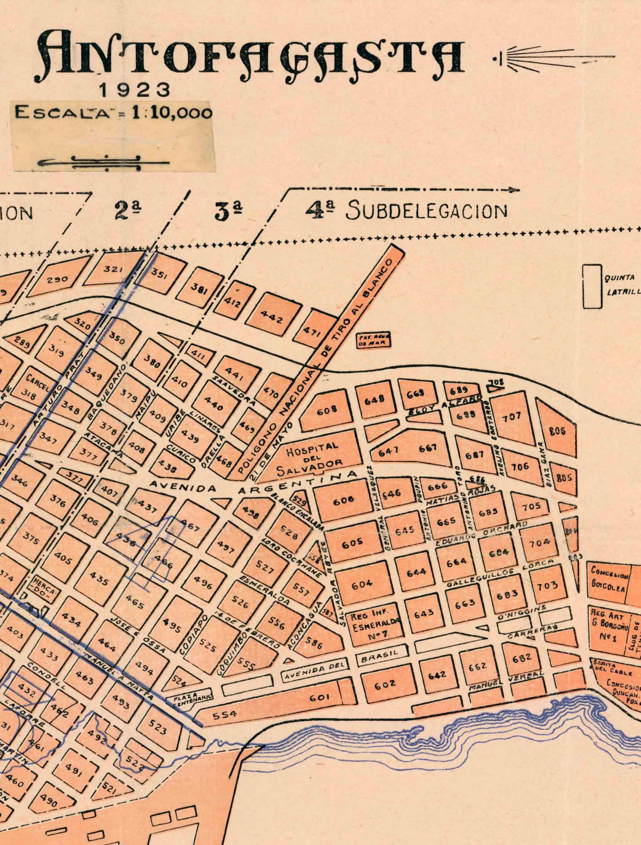 Plano De Antofagasta 1923 Enmarcado Mappin 0472