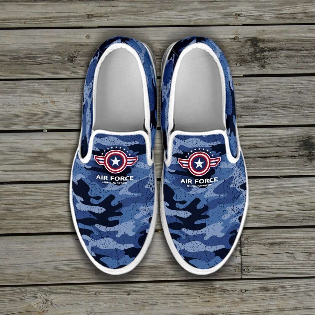 Air Force Wings on Blue Camo Print Slip-on Sneakers | Designs by ...