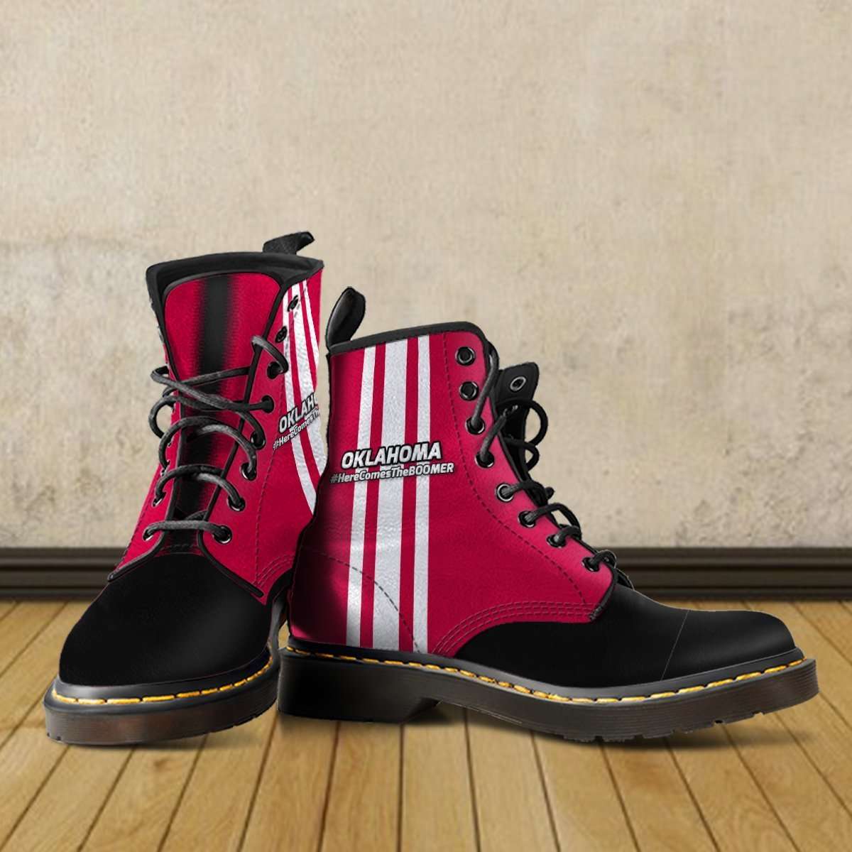 Designs by MyUtopia Shout Out:#HereComesTheBoomer Oklahoma Fan Faux Leather 7 Eye Lace-up Boots