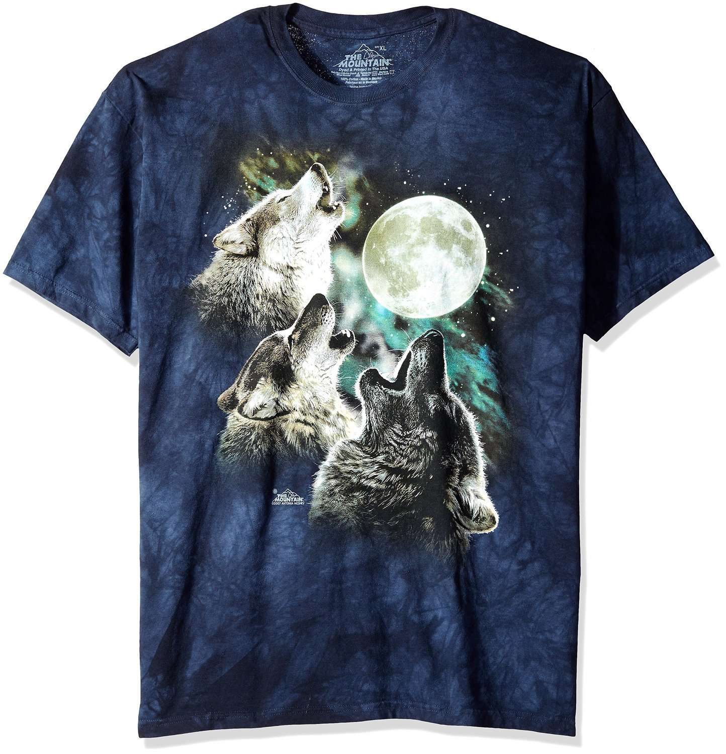 The Mountain Three Wolf Moon Wearable Art T-Shirt, Blue - Designs by ...