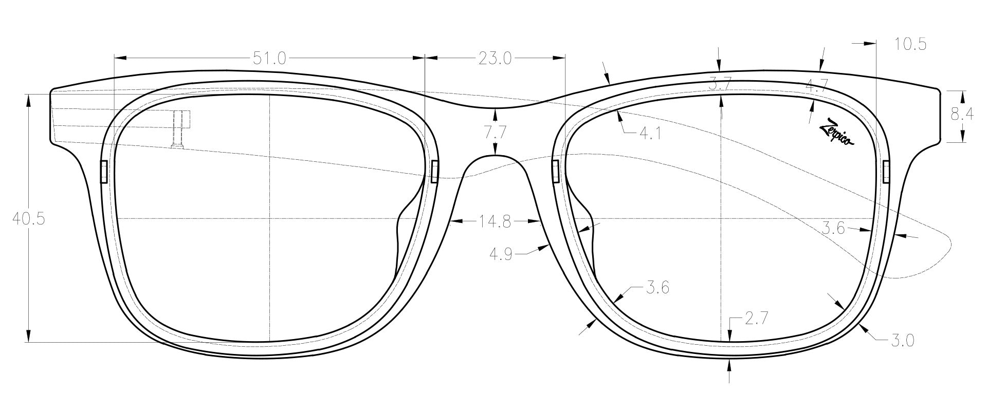 Size for our wayfarer Eyewood ReInvented sunglasses.