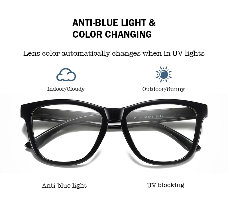 Here we show how our anti blue light glasses work when they are inside and outside in the sun.