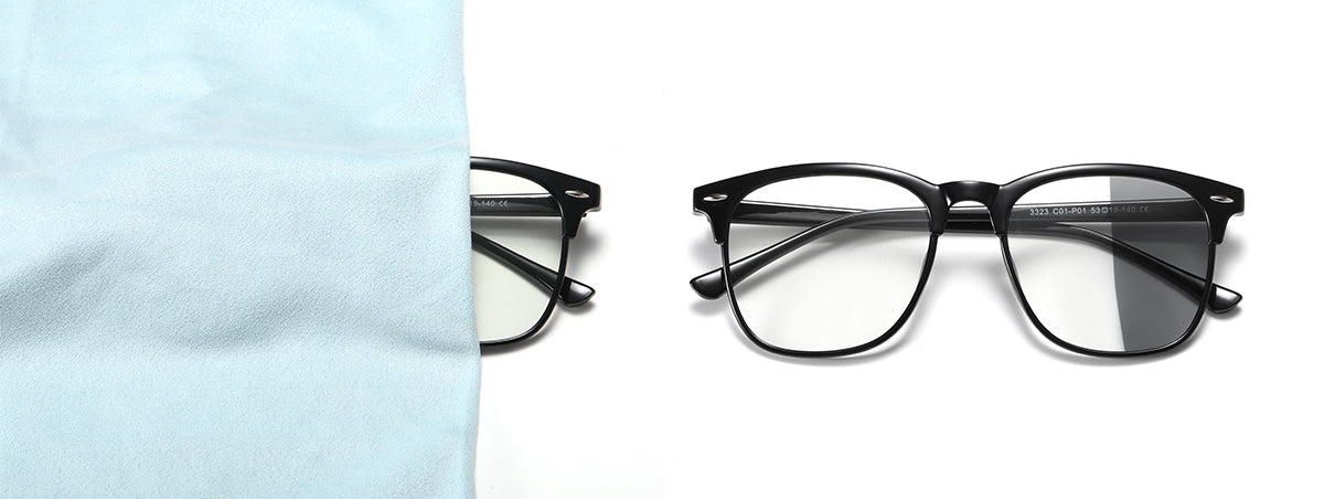 Ikon mot blått ljus glasögon med fotokromatiska linser detaljbild.