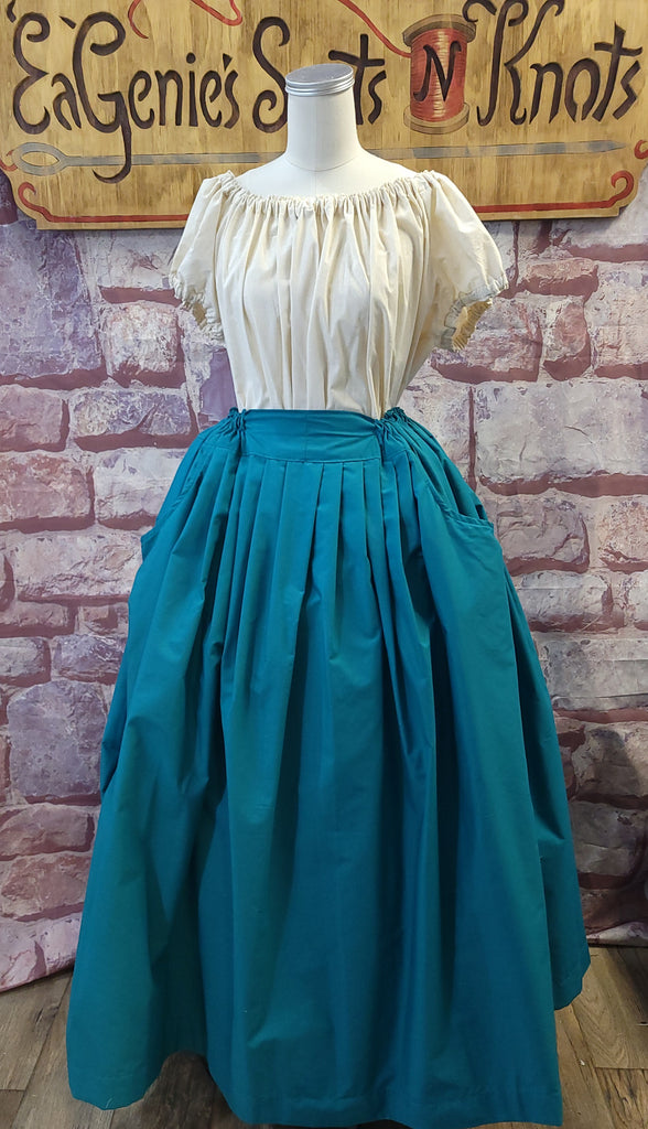Pleated Drawstring Skirt with Pockets Cotton Poly Blend