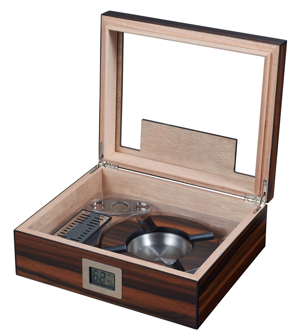 Visol Aidan Glass Top Humidor Gift Set With Cutter And Ashtray