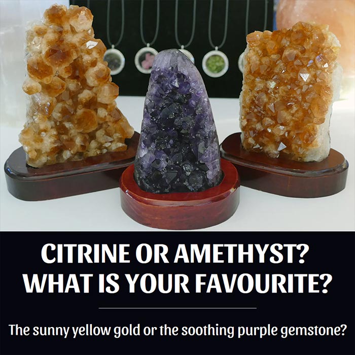 citrine crystal yellow sunshine or purple amethyst crystals