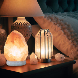 crystal lamps himalayan salt lamp and white lamp bedside table